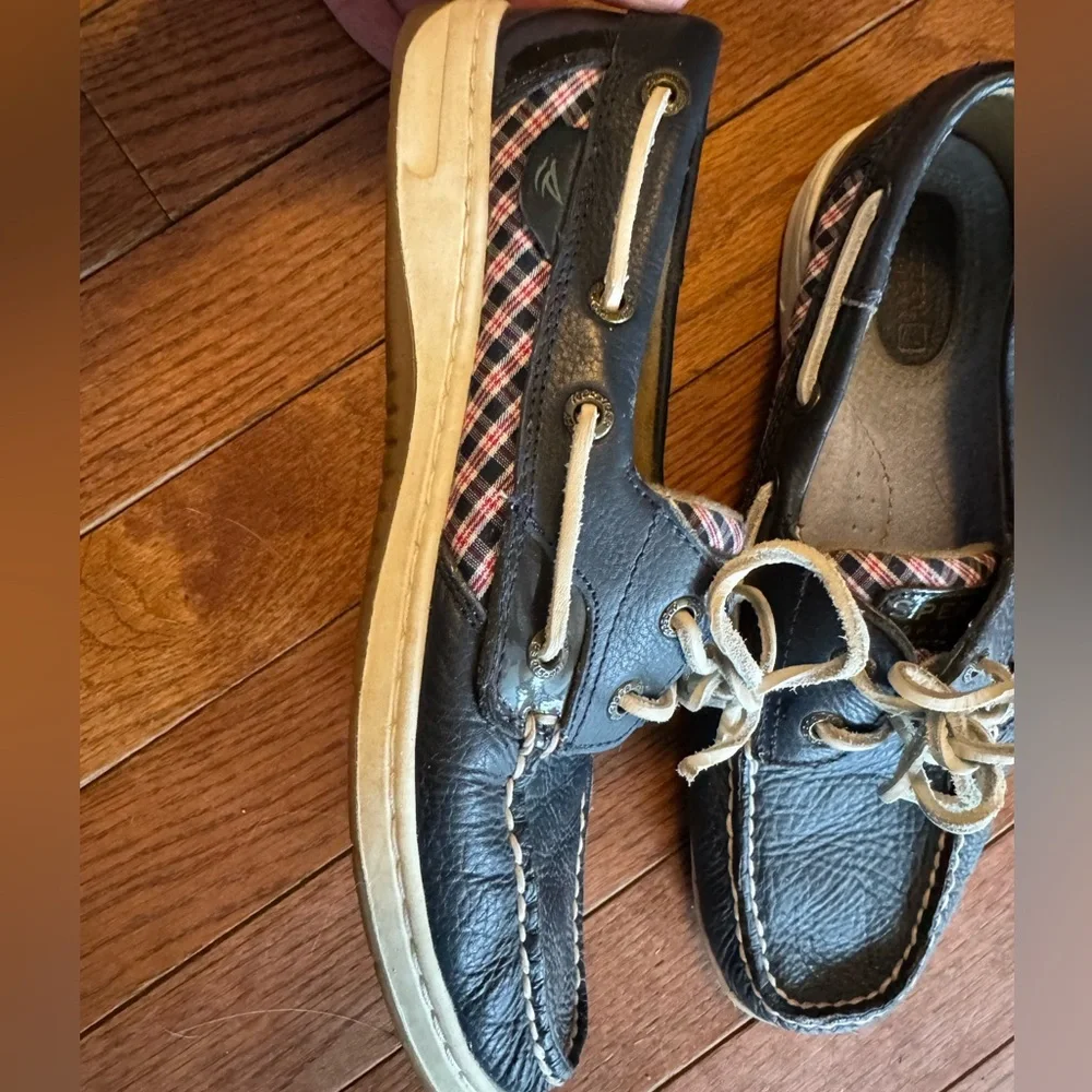 Sperry Dark Blue Women's Loafers with Plaid Detail - Picture 7 of 9